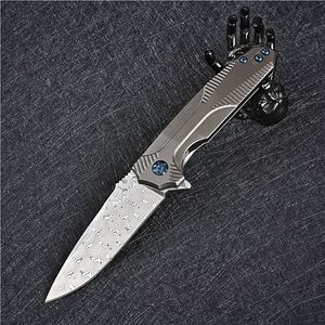 Coltello pieghevole Flipper di alta qualità Coltello da tasca in acciaio damasco giapponese Drop Point TC4 Manico in lega di titanio Coltelli tascabili EDC da esterno