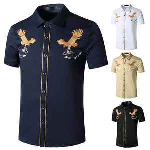 Джинсовые рубашки для мужчин Западный ковбой Вышитая с коротким рукавом кнопка черная белая рубашка