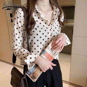 Casual Långärmad Chiffon Blouse Loose Women Tops Korean Fashion Clothing Höst Polka Dot Office Vintage Shirt 5508 50 210521