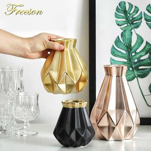 Europe Gold Matt Diamond Porcelain Vase Modern Fashion Ceramic Flower Vase Room Study Hallway Home Wedding Decoration Dropship SH190925