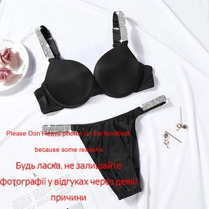 Hemligheter för sexiga kvinnor Hot Bikini Thong Underwear Kvinnors trosor Justerbar Push Up Bh Set Letter Rhinestone Lingerie Deep V X0526