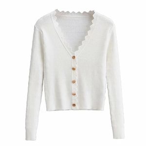Весна лето LY женщин кардиганы белые моды тонкие дамы вязаный свитер V-образным вырезом с длинным рукавом кнопки 210520