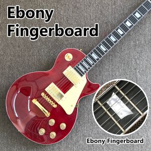 Fingerboard de ébano guitarra elétrica, topo de bordo vermelho, hardware de ouro, guitarra elétrica do corpo de mogno maciço