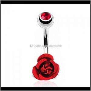Inne dostawa kropli 2021 STEL nierdzewna Kwiat Róży Róży Róża Brzuch Bujanina Pierścień sztanowa biżuteria Kobiety tańczące łańcuchy ciała wtyczka m8694 qcjuz
