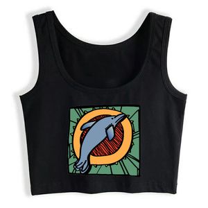 Crop Top Women 90s Dolphin Graphic Bright Cartoony Harajuku Tank Top Women SleevelWomen Clothes X0507