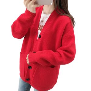 Sweater women loose red yellow cardigans autumn winter Korean sweet fashion long sleeve thick sweaters feminina LR890 210531