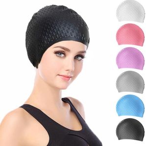 Elastic Waterproof Swimming Cap Sports Long Hair Cover Ears Protect Anti-slip slicone Swim Pool Hat For Adult Diving Bathing Rubber Caps wholesale