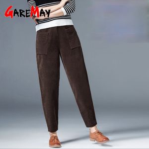 Autumn Winter Pants Women Vintage Corduroy Long Plus Velvet Trousers Loose Casual Korean Style Harem 210428