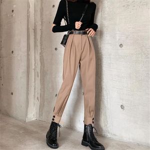 Ankle-length Pants Women Solid Spring High Waist Fashion Ropa Mujer OL Elegant 210512