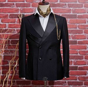 C-D-G Black Men Suits Double Breasted 2021 Latest Design Groom Wedding Tuxedos Best Costume Homme 2 Pieces X0909