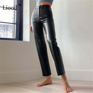 Faux Leather Straight Leg Pants High Waist Autumn Sexy Brown Slacks For Women Bottoms Vintage Streetwear Trousers Winter 211115