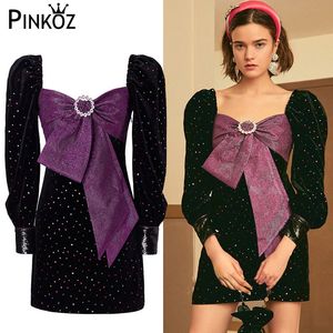 celebrity purple bow victorian collar long sleeve bodycon mini dress spring autumn party night dinner dresses sequined za 210421