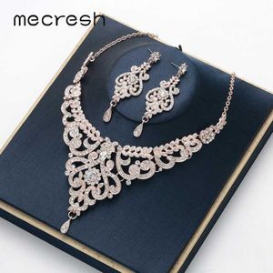 Mecresh Crystal Branch Bridal Wedding Jewelry Set for Women Rose Gold Color Earrings Necklace Set Engagement Jewelry 2020 MTL509 H1022