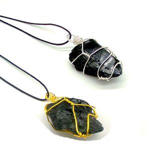 Nieregularny Naturalny Czarny Energia Kamień Lina Łańcuch Handmade Naszyjniki Wisiorek Dla Kobiet Mężczyźni Moda Decor Biżuteria