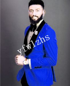 Yakışıklı Velveteen Groomsmen Şal Yaka Damat Smokin Adam Takım Elbise Düğün / Balo / Yemeği Adam Blazer (Ceket + Pantolon + Kravat) K593