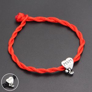 Bracelets de charme 2021 bebê amor mamãe coração corda de 4 mm de rosca vermelha pulseira de corda sortuda feita artesanal para mulheres jóias de homens