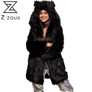 Kvinnor Faux Fur Coat Leopard Print Imitation Long S Hooded Tjockad Varm Vinter Jacka Toppar 210513