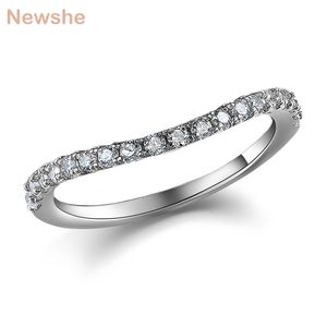 Ella 925 Banda de compromiso de anillo de bodas apilable de plata esterlina para mujeres Curve DISEÑA DE ONDA AAAAA JOYERÍA DE ZIRCON 211217