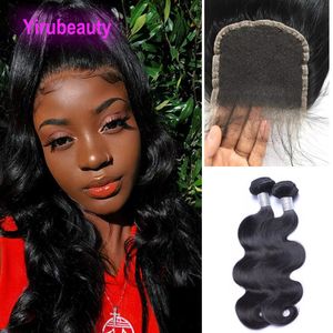 3PCS Malezja Virgin Human Hair wątwa jedwabista prosta fala ciała 2 wiązki z HD 4x4 koronkowe zamykanie włosów dla dzieci yirubeauty