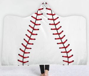 Outdoor Collectable Baseball Design Oversized Hooded Blanket Tjock Sherpa Shawl Wrap Warm Cloak Cape Hoodie Pashmina för vuxna och barn