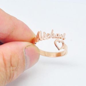 Wedding Rings Custom Heart Name Ring Adjustable Size Stainless Steel Rose Gold Personalized For Women Jewelry Bridesmaid Gifts