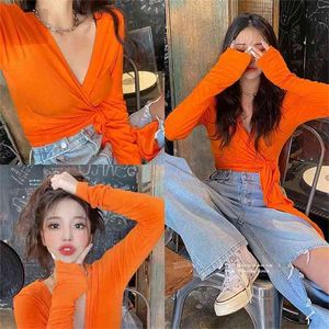 Summer Tops Sexy T Shirt Feminina Elasticity T-Shirt Crop Top Tee Roupas Femininas Slim Tshirt Feminino Magro Manga Longa 210423