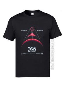 Soviet Sputnik人工衛星空間Tシャツ父ティーエスト100％コットン生地男性トップTシャツカスタマイズ210629