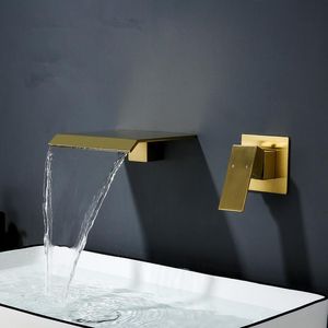 Waterfall Basin Sink Faucet Solid Brass Tap And Cold Water Mixer Bathroom Taps Single Handle Two Hole Brushed Gold Black Faucets