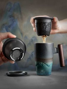 創造的なレトロな陶磁器の大きいティーカップのコーヒーの手作りの陶器のコップとマグスのビジネスギフトセットBOL伝統的な伝統的なチノー