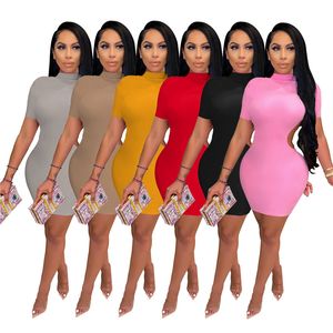 Kadınlar Mini Elbiseler Kısa Kollu Arka Etek Bodycon Elbise Güzel Yaz Giysileri Artı Boyut Solid Renk Etekleri Sıska Paketlenmiş Kalça Etekler Gece Kulübü Giyim