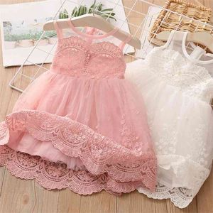 Sommar 2 3 4 6 8 10 år Barn Broderi Blommig Pärla Formell Princess Prom Party Kids Baby Girl Lace Chiffon Dresses 210625