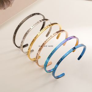 Letter She Believed She Could Bangle Cuff Stainless steel C-shaped Open Bracelets wristband women Fashion jewelry will and sandy