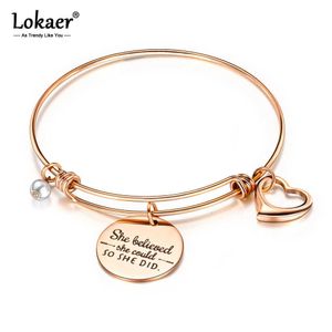 Lokaer rostfritt stål kreativ bokstäver hon trodde inspirerande kärleksfulla charm bangles för kvinnor flicka Böhmen smycken B17079 Q0719