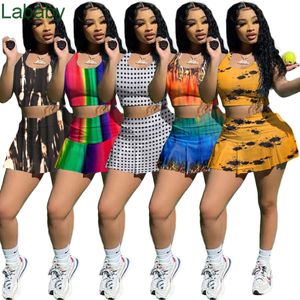 Women Tracksuits Two Pieces Set Deisgner Outfits Slim Sexy Digital Pattern Printing Sports Vest Skirt Ladies Sportwear 5 Colours