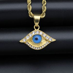 Blaue Hoffnung großhandel-Hip Hop Eyed Out Cubic Zirkonia Blue Eye Anhänger Halskette Edelstahl Kette Türkische Schmuck für Damen Herren Charme Geschenk