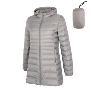 Vårmatte Ultra Light Down Women Long Jacket Soft Warm Windbreaker Duck Down Coat Gray 210819