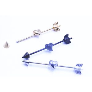 10pcs Shippment 16g Thin Industrial Barbells Body Jewelry Ear Piercing Scaffold Cartilage Arrow with Heart