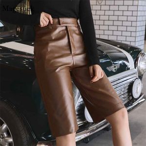 Mode Plus Größe Hohe Taille Leder Shorts Casual Herbst Winter Streetwear Hosen Zipper PU Sexy Biker Frauen 11334 210512