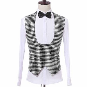 Men's Vests Houndstooth Vest With Double Breasted For Gentleman Suit Single One Piece Casual Man Waistcoat Fashion Costume