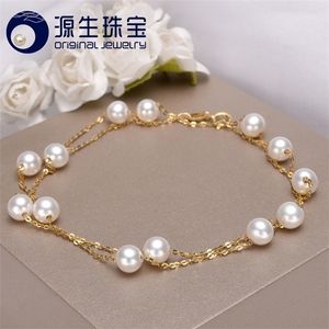 [YS] 18K Gold 5-5.5mm White Pearl Necklace China Freshwater Pearl Necklace Jewelry 220218