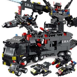8IN3 SWAT City Police Station Building Blocks Playmobiled City Car Truck Creative Bricks Toys For Children Boys Gifts X0902