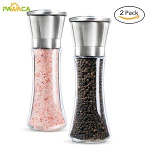 Premium Stainless Steel Salt and Pepper Grinder Shakers Glass Body Spice And Mill with Adjustable Ceramic Rotor 210611