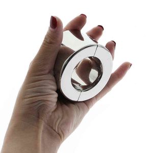 Nxy Cockrings Stainless Steel Testicle Ball Stretcher Heavy Duty Weight Scrotum Cock Ring Metal Locking Pendant for Cbt Male Sex Toy 1209