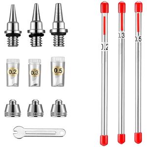 Professionelle Spritzpistolen 0,2/0,3/0,5 mm Pistolennadel-Düsenkappen-Set/Airbrush-Teile-Set/Zubehör, 3-teiliges Farbset