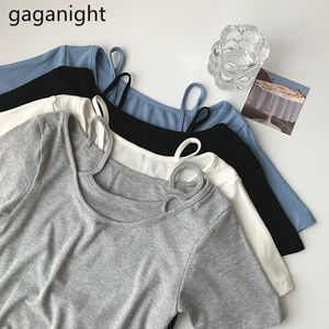 Gaganight Black White Lato T Shirt Casual Kobiet O-Neck Krótki Rękaw Koszulki Harajuku Bawełna Crop Tops Kobieta Oświeca 210519