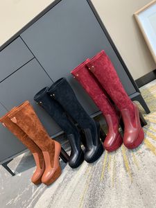 Waterproof platform women's knee high boots color blocking design leather material multi-color selection size 34-42