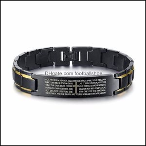 Link, Bracelets Chain Jóias Bracelete de Oração Inglesa Inglesa Negra para Homens Aço Antelhado Duas Tons Id Christian Masculino 8,6 polegadas Y1130 Drop Del Del