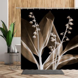 Shower Curtains Black White Transparent Flower Bathroom Curtain Originality Floral Printed Bath Nordic Hanging Fabric Home Decor