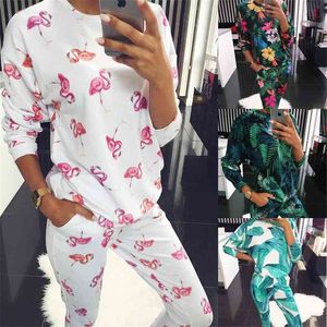 Spring Autumn 2 Peice Set Women Elegant Pants s Female Casual Outfits Jogger Two Piece Korean Sports Suit Print Tracksuit 210517