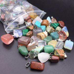 Natural Stone Charms Irregular Shape Beads Pendant Rose Quartz Healing Reiki Crystal Finding for DIY Necklaces Women Fashion Jewelry